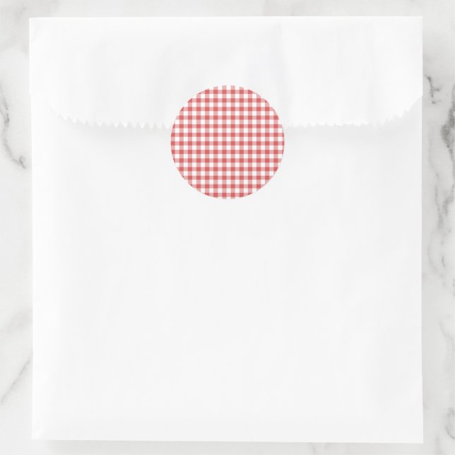 Classic Gingham Coral Red Round Sticker (Bag)