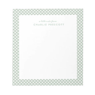 Classic gingham cute simple green personalised notepad