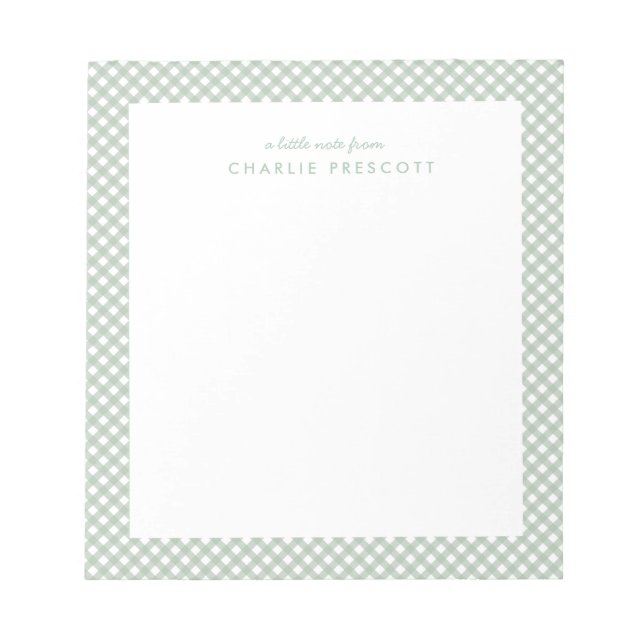 Classic gingham cute simple green personalised notepad (Front)