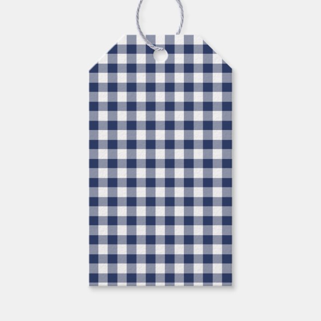 Classic Gingham Navy Blue Gift Tags (Front)