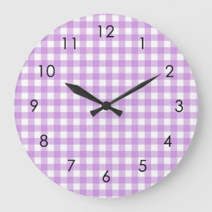 Classic Gingham Plaid Lilac Pastel Aesthetic Large Clock