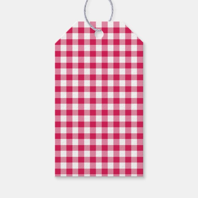 Classic Gingham Raspberry Gift Tags (Front)