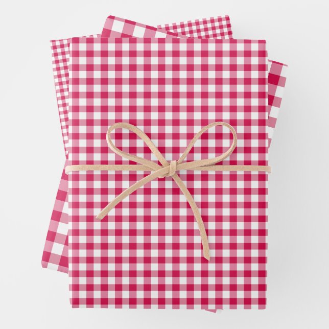 Classic Gingham Raspberry  Wrapping Paper Sheet (In situ)