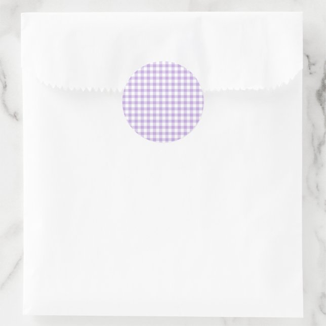 Classic Gingham Soft Lavender Round Sticker (Bag)