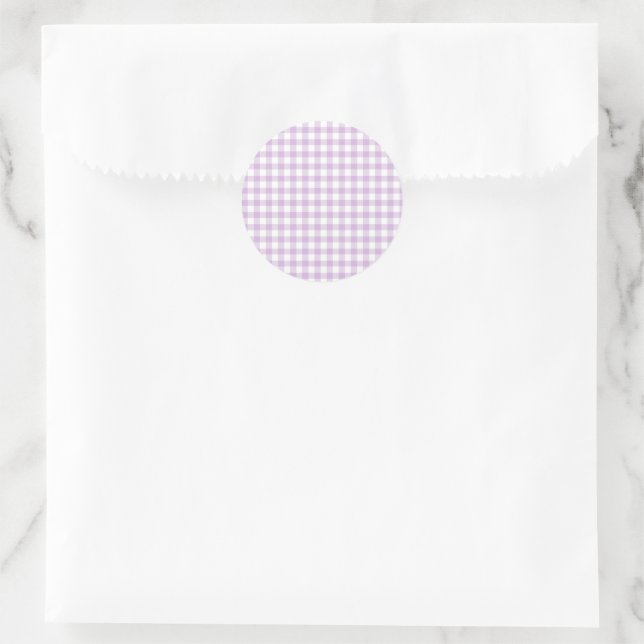 Classic Gingham Soft Lilac Classic Round Sticker (Bag)