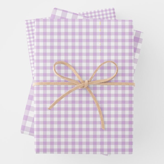 Classic Gingham Soft Lilac Wrapping Paper Sheet (In situ)