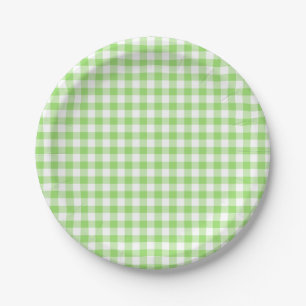 Classic Gingham Spring Green Paper Plate