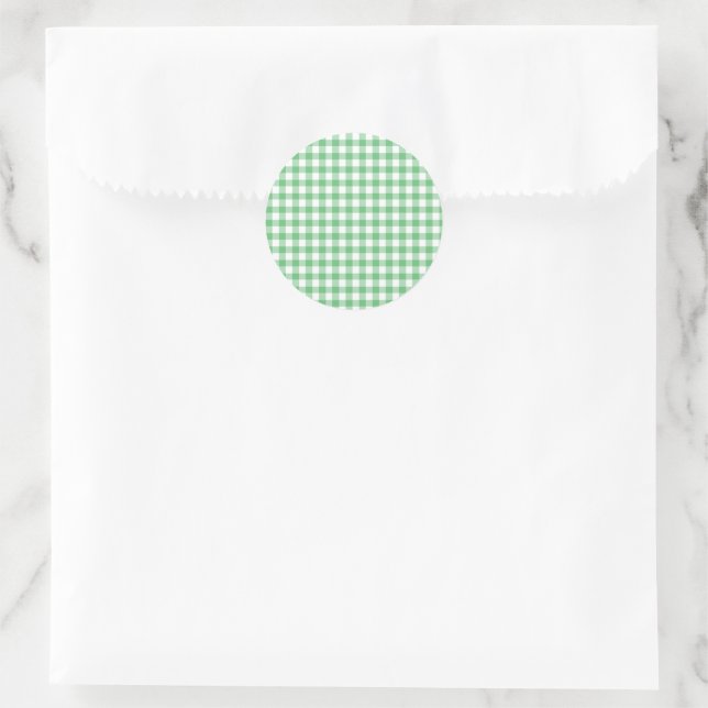 Classic Gingham Summer Green  Round Sticker (Bag)