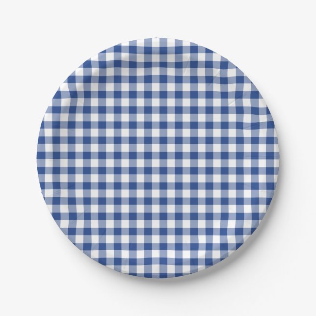 Classic Gingham True Blue Paper Plate (Front)