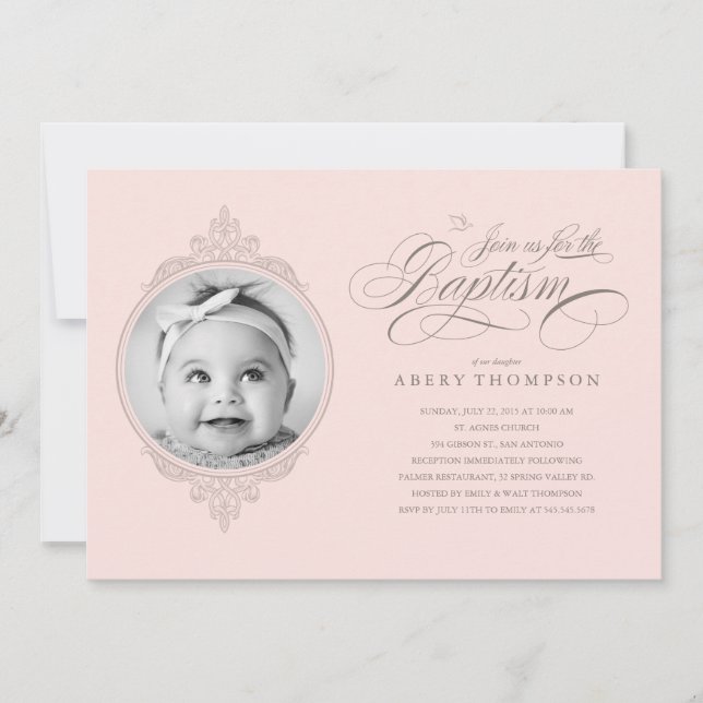 Classic Girl Baptism Photo Invitations (Front)