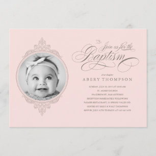 Classic Girl Baptism Photo Invitations