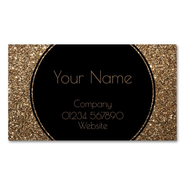 Classic Glamour Gatsby Black and Gold Glitter Magnetic Business Card (Front)