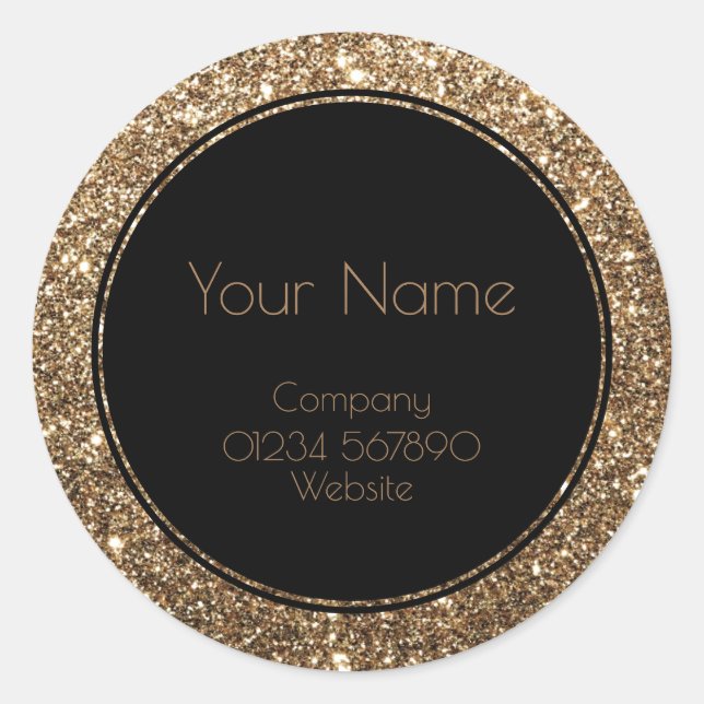 Classic Glamour Gatsby Black and Gold Glitter Round Sticker (Front)