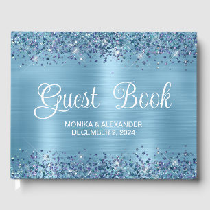 Classic Glittery Baby Blue Foil Wedding Guest Book