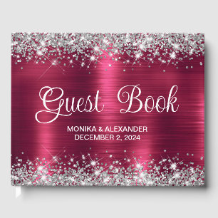 Classic Glittery Burgundy  Foil Wedding Guest Book