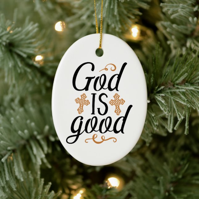Classic God Is Good Christian cross Ceramic Tree Decoration (Tree)