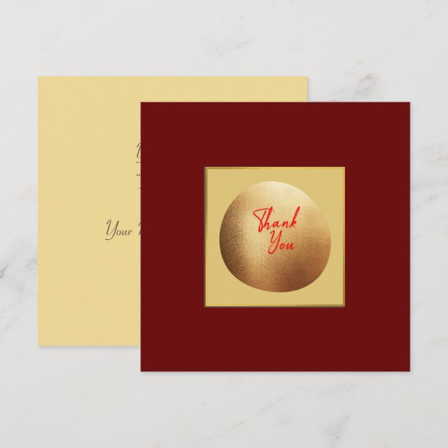 Classic Gold Abstract Elegant Royal Red Thank You Card (Front/Back)