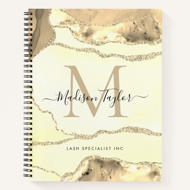 Classic Gold Agate Geode Monogram Script Name Notebook (Front)