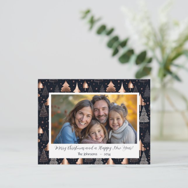 Classic Gold and Black Christmas Tree Photo Holiday Postcard (Standing Front)