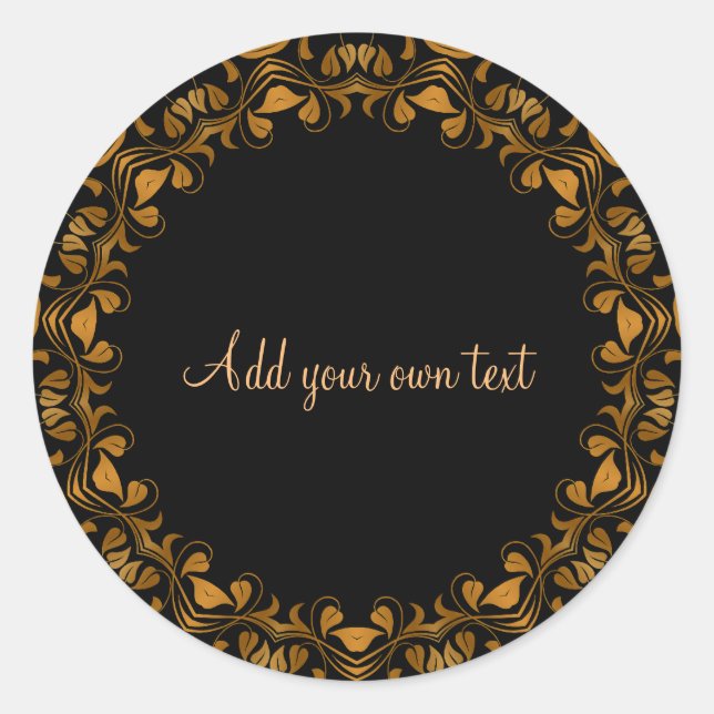 Classic gold and black ornate template round sticker (Front)