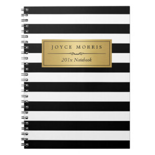 Classic Gold and Elegant Black White Stripes Notebook