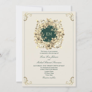 Classic Gold and Emerald Green Wedding Invitation