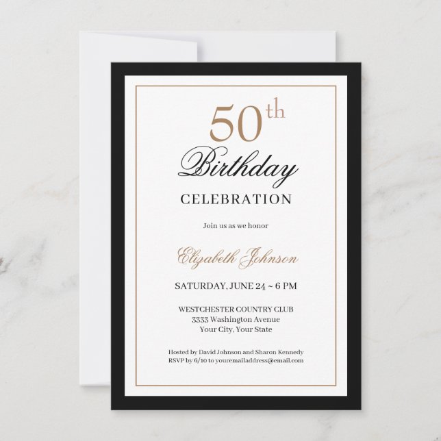 Classic Gold Black 50th Birthday  Invitation (Front)