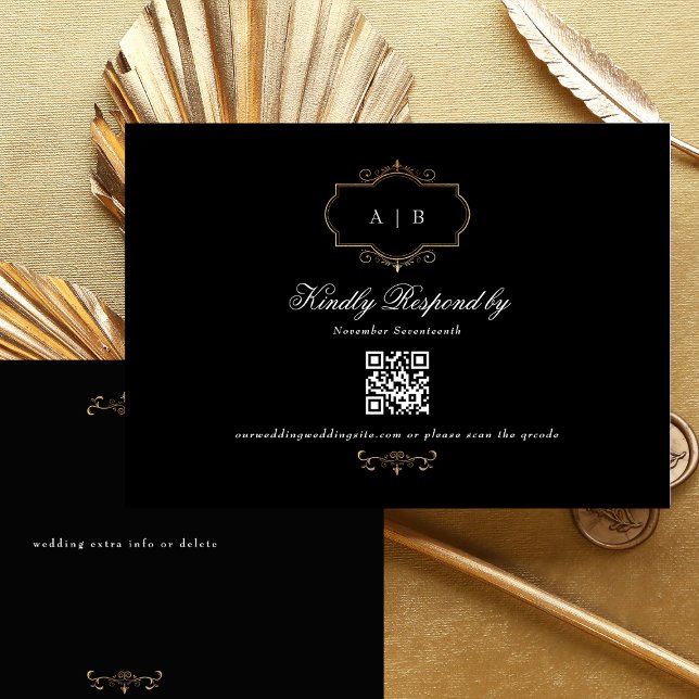 classic gold black white QR CODE wedding website RSVP Card (Creator Uploaded)