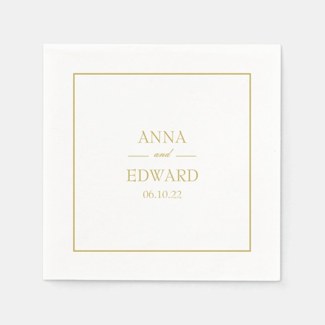 Classic Gold Block Bride and Groom Wedding Napkins (Front)