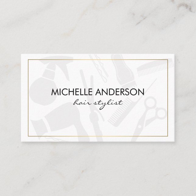 Classic Gold Border Hair Stylist Business Card (Front)