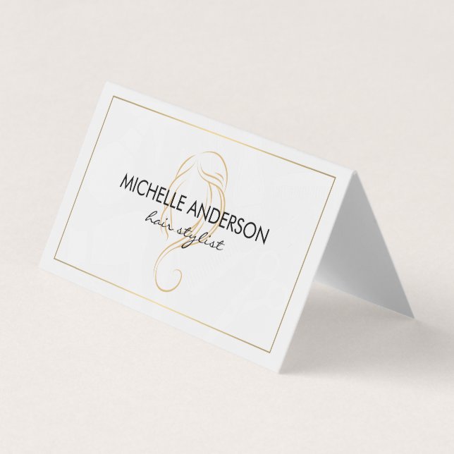 Classic Gold Border Hair Stylist Business Card (Front)