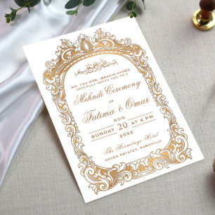 Classic Gold Border Muslim Islamic Mehndi Ceremony Invitation