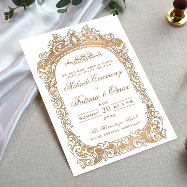 Classic Gold Border Muslim Islamic Mehndi Ceremony Invitation (Creator Uploaded)