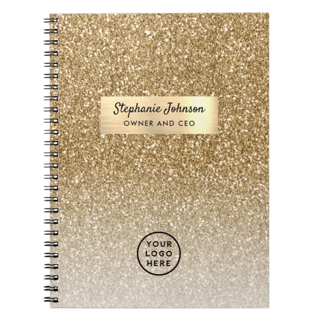 Classic Gold Boss Lady CEO Logo Luxe Glitter Notebook (Front)