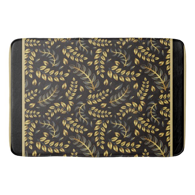 Classic Gold Bronze Leaves on Black   Bath Mat (Front)