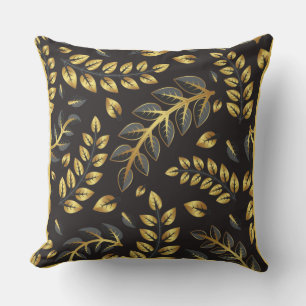 Classic Gold Bronze Leaves on Black Cushion
