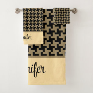 Classic Gold Brown Nailhead Pattern Personalised Bath Towel Set