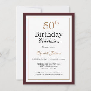 Classic Gold Burgundy 50th Birthday Party Invitation