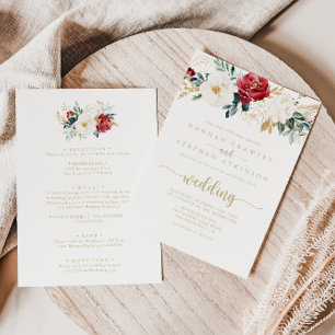 Classic Gold Burgundy Floral Front & Back Wedding Invitation