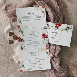 Classic Gold Burgundy Floral Trifold Wedding 