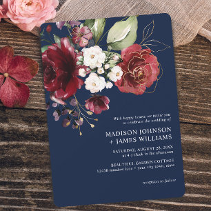 Classic Gold Burgundy Watercolor Floral Wedding Invitation