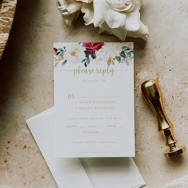 Classic Gold Burgundy Wedding Menu Choice RSVP (Creator Uploaded)