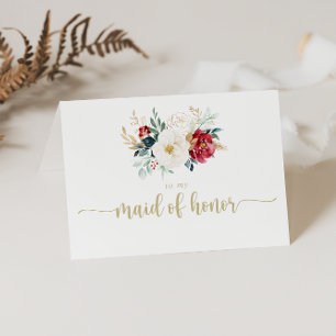Classic Gold Burgundy White Floral Bridal Party  Thank You Card