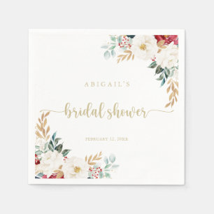 Classic Gold Burgundy White Floral Bridal Shower Napkin