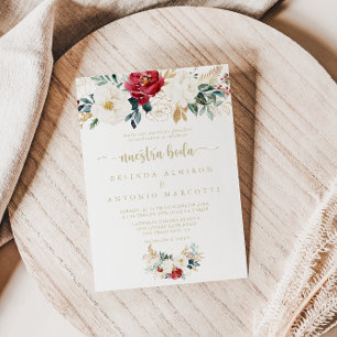 Classic Gold Burgundy White Floral Nuestra Boda Invitation