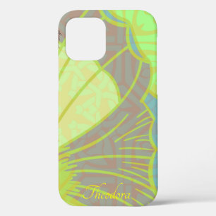 Classic Gold Butterfly Pistachio Violet Pattern iPhone 12 Case