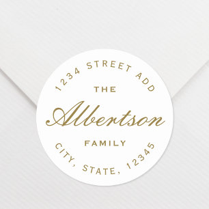 Classic Gold Calligraphy Family Name Address Round Sticker