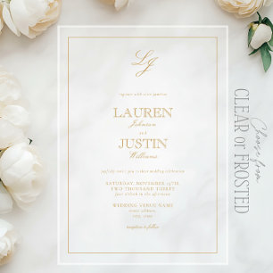Classic Gold Calligraphy Monogram Wedding Acrylic Invitations