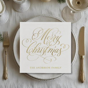 Classic Gold Calligraphy Personalised Christmas Napkin