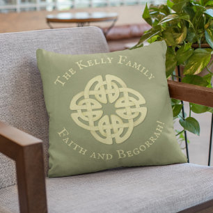 Classic Gold Celtic Cross Faith and Begorrah Cushion